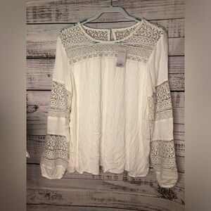 White Lace Flutter Sleeve Blouse